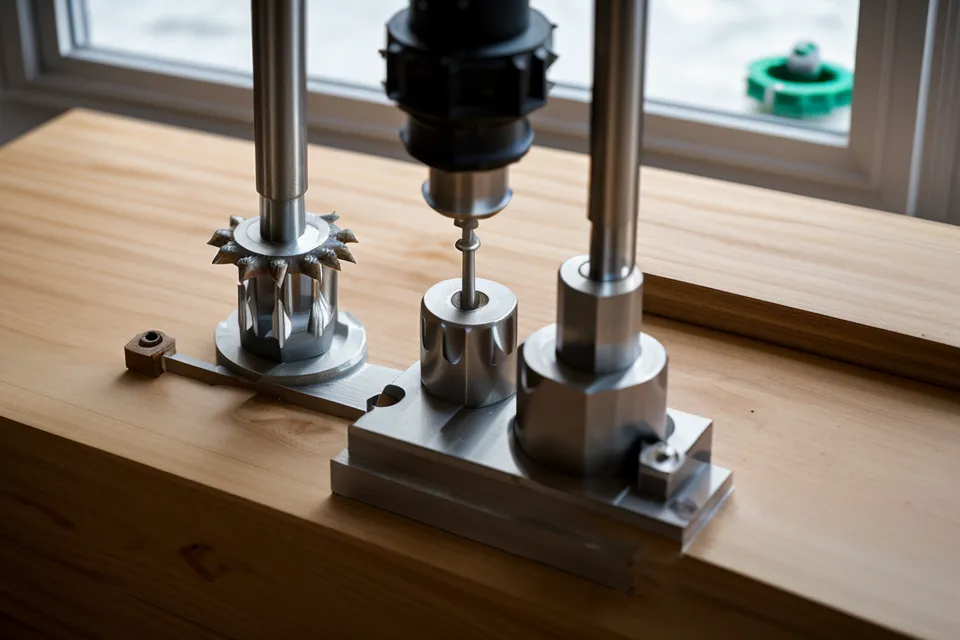 Drilling shelf pin holes into bookcase side panel using alignment jig