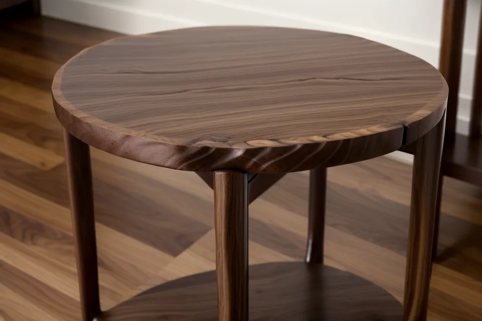 Finished walnut side table showing natural grain variations and sapwood contrast.