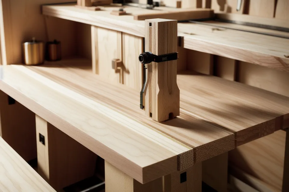 Close-up of woodworking plans and a cedar post being marked for cutting.