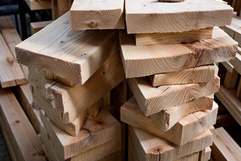 Stack of nominal 1x8 pine boards used for a DIY woodworking project.