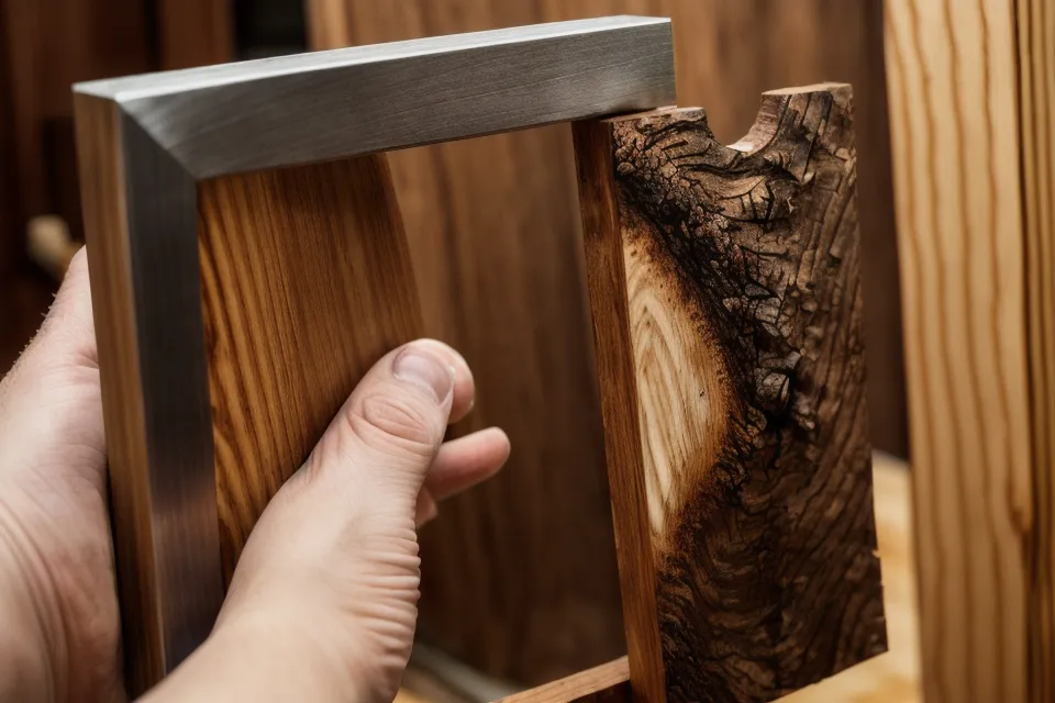 Close-up of checking a 2x4 stud for square during shed framing.