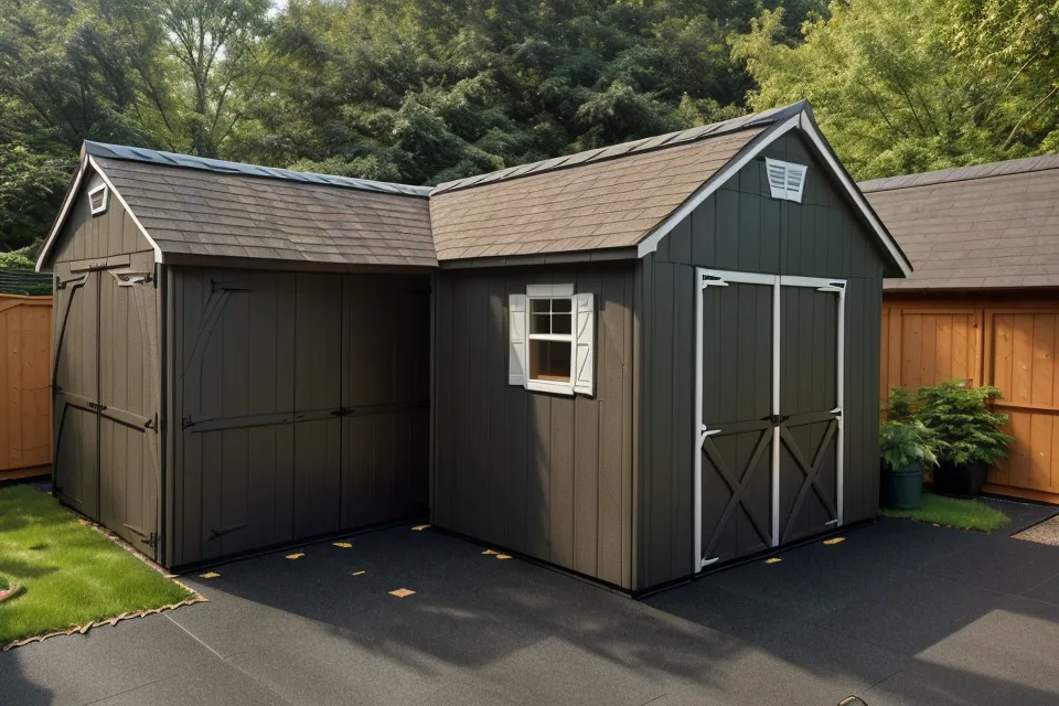 The finished DIY 8x12 storage shed in a suburban backyard.
