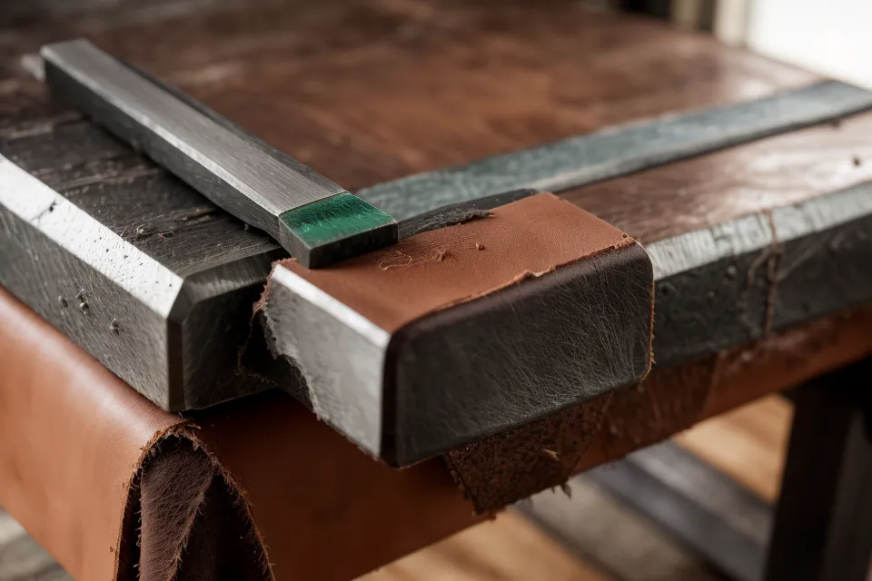 Hand stropping a steel woodworking chisel on a leather honing block